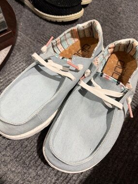 Hey Dude Kids Light Blue Canvas Slip-On Sneakers with Patterned Lining